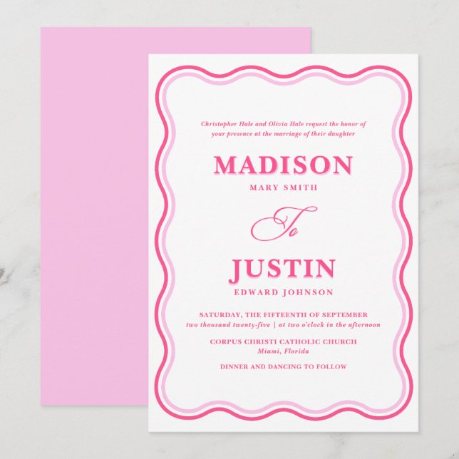 Wavy Pink Wedding Invitation (Front/Back)