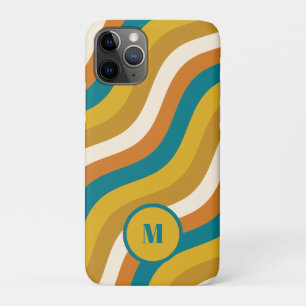 Wavy Pop Stripes Retro Pattern Teal Ochre Initial iPhone 11 Pro Case