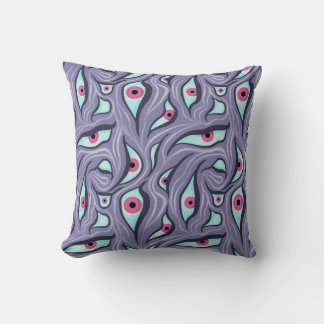 Wavy Psychedelic Horror - Purple Evil Eye Pattern Cushion