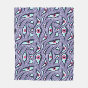 Wavy Psychedelic Horror - Purple Evil Eye Pattern Fleece Blanket