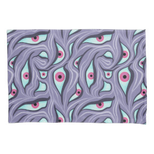 Wavy Psychedelic Horror - Purple Evil Eye Pattern Pillowcase