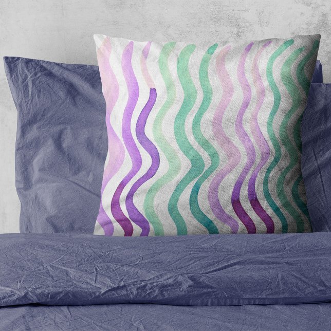 Wavy purple and green watercolor lines cushion (Creator Uploaded)