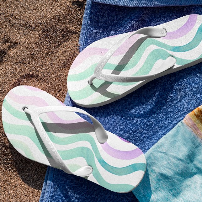 Wavy purple and green watercolor lines flip flops (Creator Uploaded)