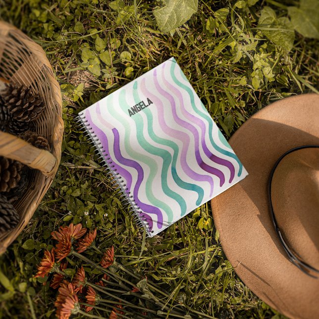 Wavy purple and green watercolor lines notebook (Creator Uploaded)