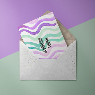 Wavy purple and green watercolor lines postcard