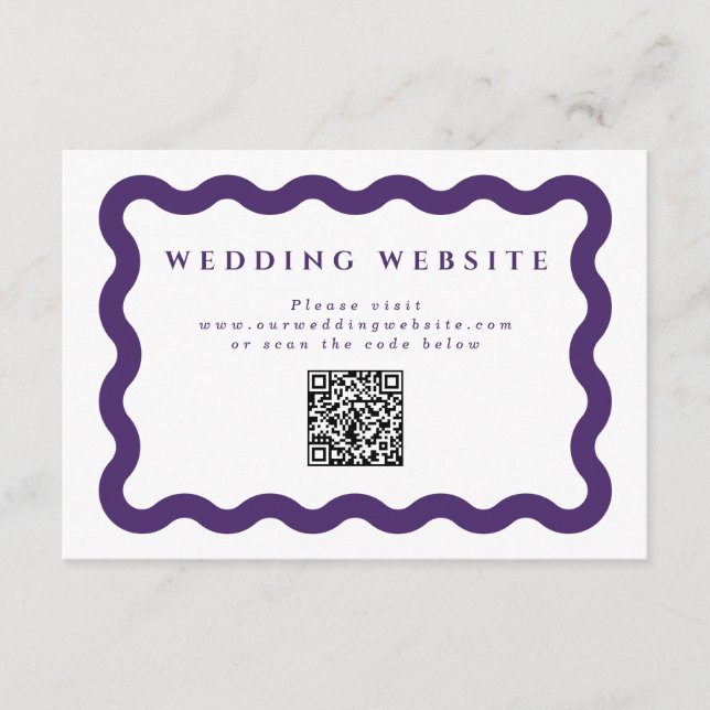 Wavy Purple Wedding Website QR Code Enclosure Card (Front)