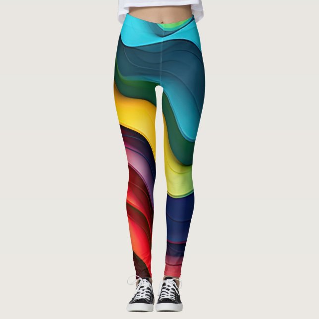 Wavy rainbow colours background leggings (Front)