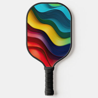 Wavy rainbow colours background pickleball paddle