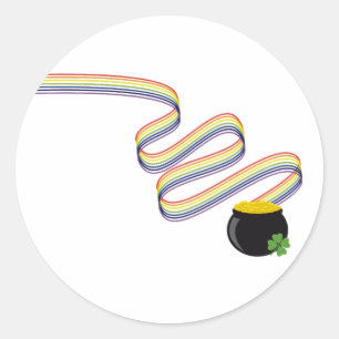 Wavy Rainbow Stripes Leading to Pot of Gold Classic Round Sticker