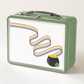 Wavy Rainbow Stripes Leading to Pot of Gold Metal Lunch Box