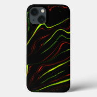 Wavy red and green long strokes, black background
