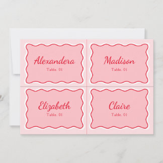 Wavy Red and Pink Wedding Name Place Card DIY