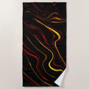 Wavy red gold long strokes on black background beach towel