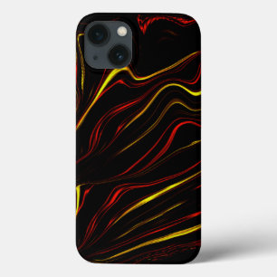 Wavy red gold long strokes on black background iPhone 13 case