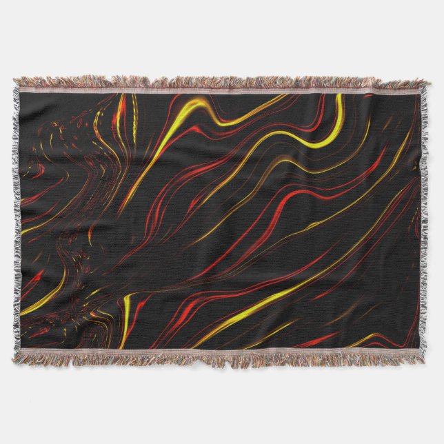 Wavy red gold long strokes on black background throw blanket (Front)