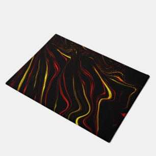 Wavy red gold long strokes on dark background doormat