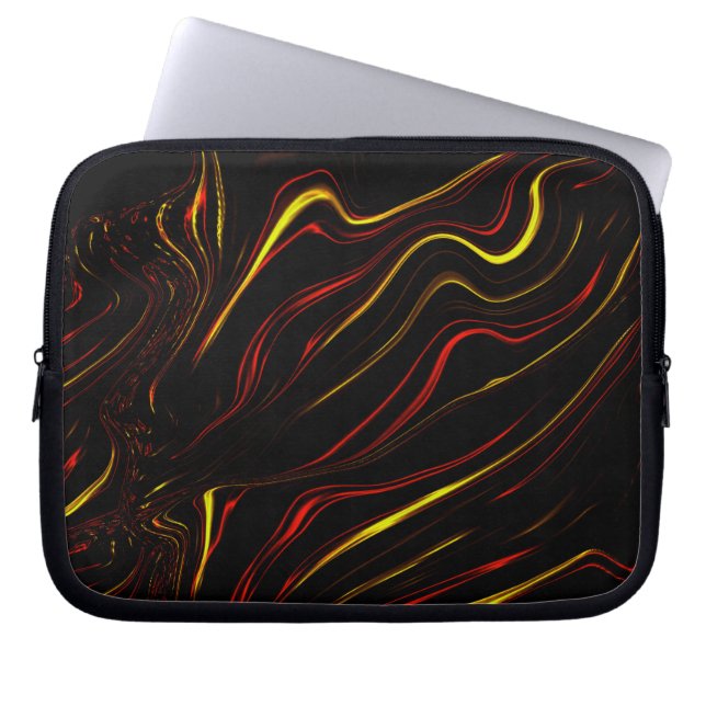 Wavy red gold long strokes on dark background laptop sleeve (Front)