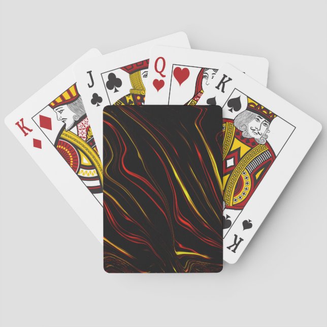 Wavy red gold long strokes on dark background   playing cards (Back)