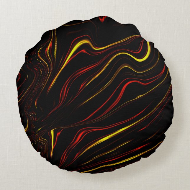 Wavy red gold long strokes on dark background round cushion (Back)