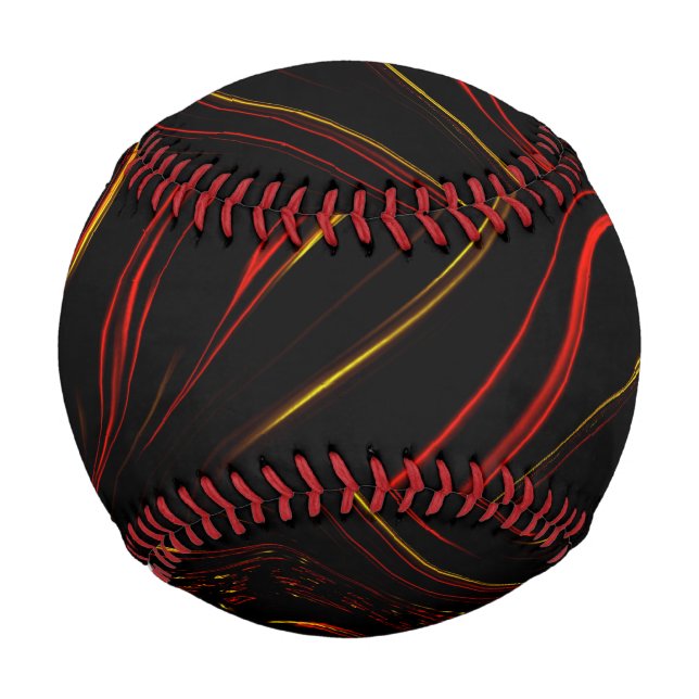 Wavy red gold long traces on black background baseball (Front)