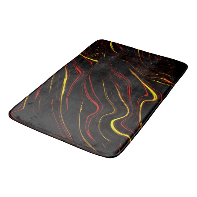 Wavy red gold long traces on black background bath mat (Angled)