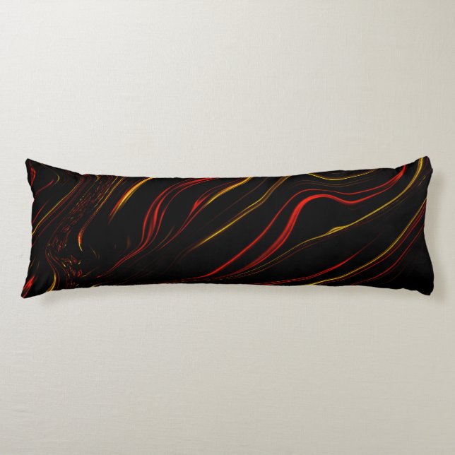 Wavy red gold long traces on black background body cushion (Front)