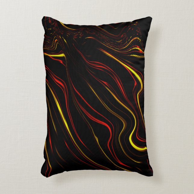 Wavy red gold long traces on black background decorative cushion (Front(Vertical))