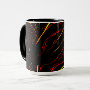 Wavy red gold long traces on black background mug