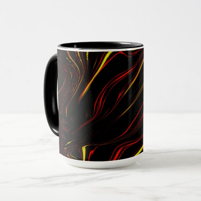 Wavy red gold long traces on black background mug (Front Left)
