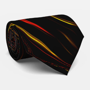 Wavy red gold long traces on black background tie