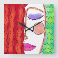 Wavy Red Hair Abstract Art Square Wall Clock