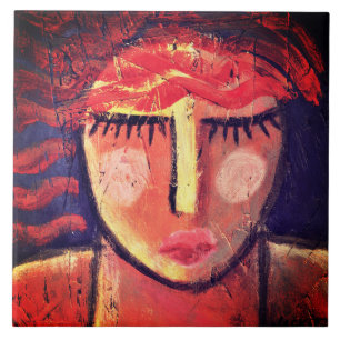 Wavy Red Hair Abstract Portrait of a Woman Ceramic Tile