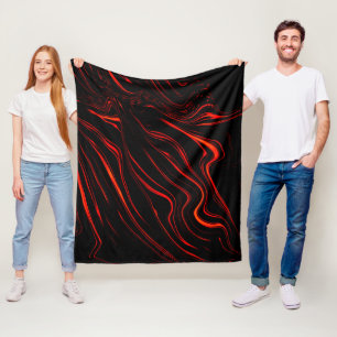 Wavy red long traces in black background fleece blanket