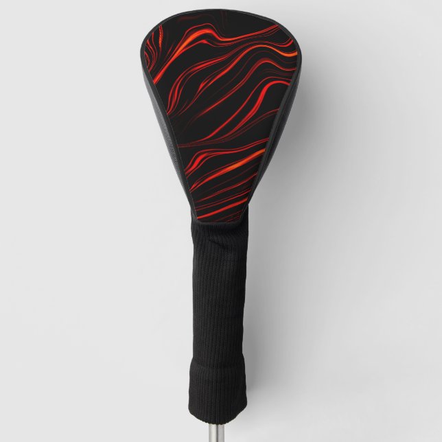 Wavy red long traces in black fund golf head cover (Front)