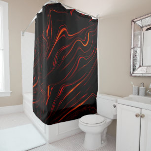 Wavy red long traces in black fund shower curtain