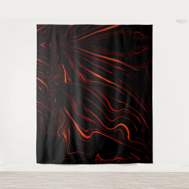 Wavy red long traces in black fund tapestry (Front)