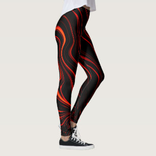 Wavy red long traces over black background leggings