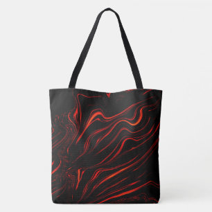 Wavy red long traces over black background tote bag