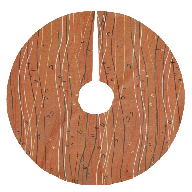 Wavy Red Stripes: Modern Japanese Abstract Art  Brushed Polyester Tree Skirt (Front)