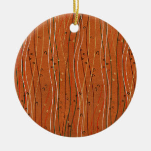 Wavy Red Stripes: Modern Japanese Abstract Art Ceramic Tree Decoration