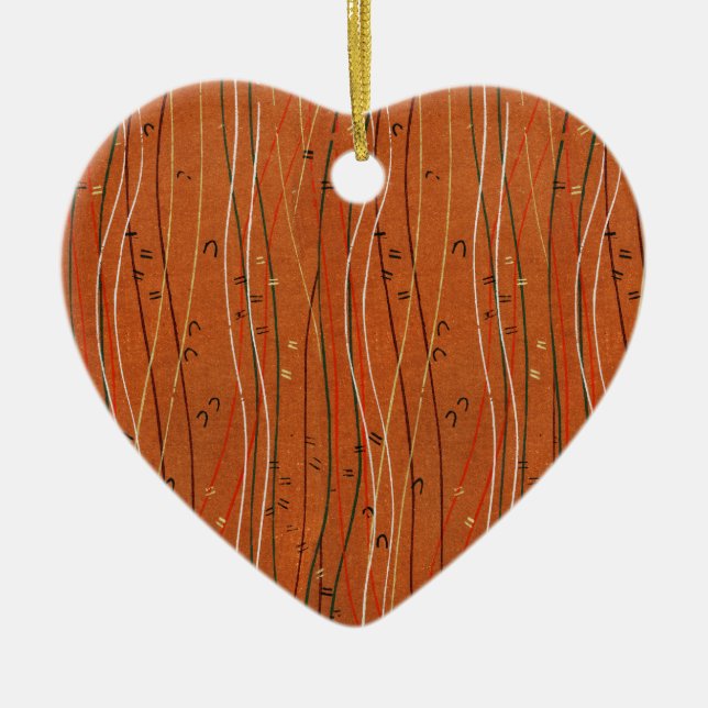 Wavy Red Stripes: Modern Japanese Abstract Art  Ceramic Tree Decoration (Front)