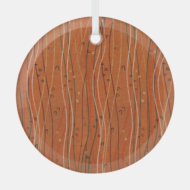 Wavy Red Stripes: Modern Japanese Abstract Art  Glass Tree Decoration (Front)