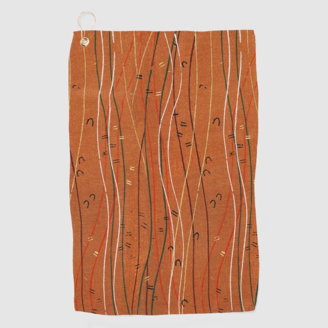 Wavy Red Stripes: Modern Japanese Abstract Art  Golf Towel (Front)