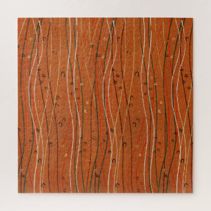 Wavy Red Stripes: Modern Japanese Abstract Art  Jigsaw Puzzle