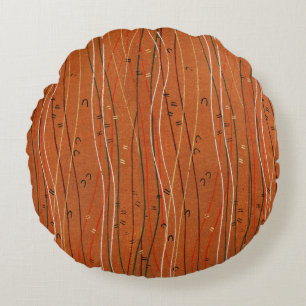 Wavy Red Stripes: Modern Japanese Abstract Art  Round Cushion