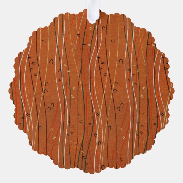 Wavy Red Stripes: Modern Japanese Abstract Art  Tree Decoration Card (Back)