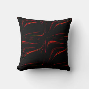 Wavy red strokes on black background cushion