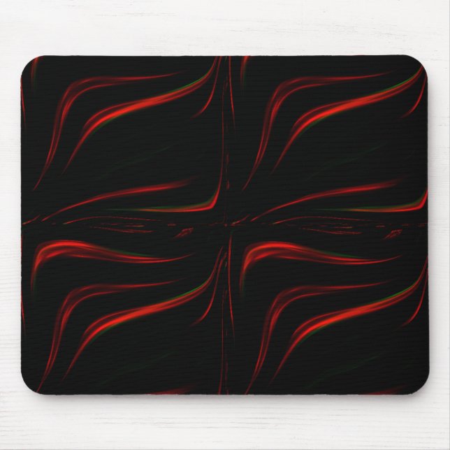 Wavy red strokes on black background  mouse mat (Front)
