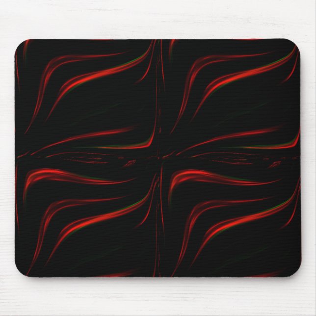 Wavy red strokes on black background  mouse mat (Front)