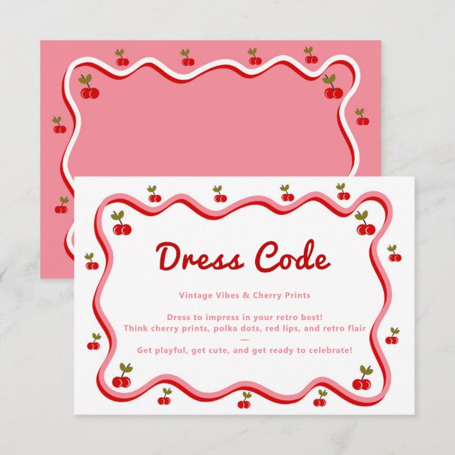 Wavy Retro Cherry Dress Code Bridal Shower Enclosure Card (Front/Back)